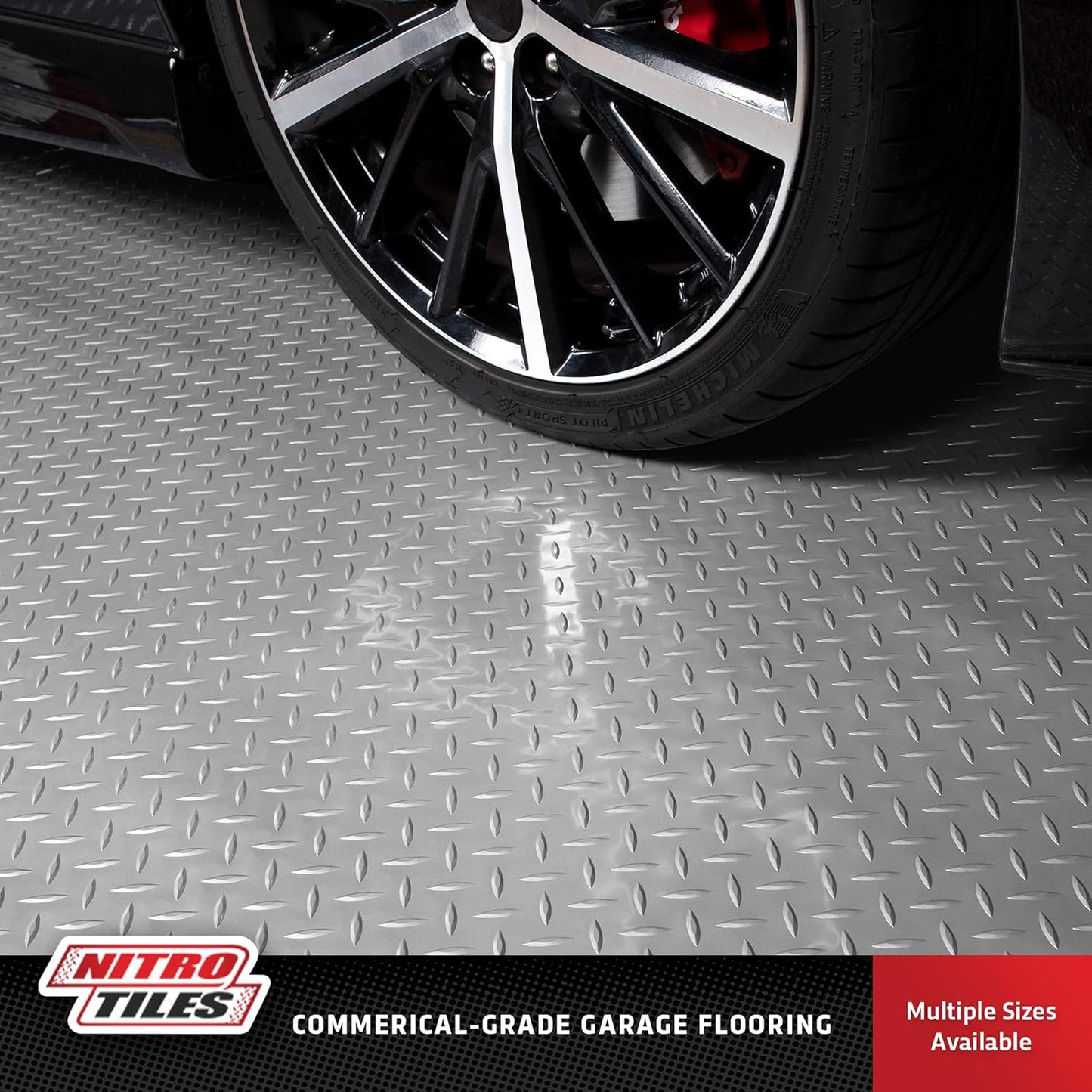 IncStores 2.5mm Thick Commercial-Grade Nitro Roll Garage Floor Mat | Flexible Vinyl Floor Mat for a Stronger and Safer Garage, Workshop, or Trailer | Diamond-Plate, Stainless Steel, 7.5' x 50'