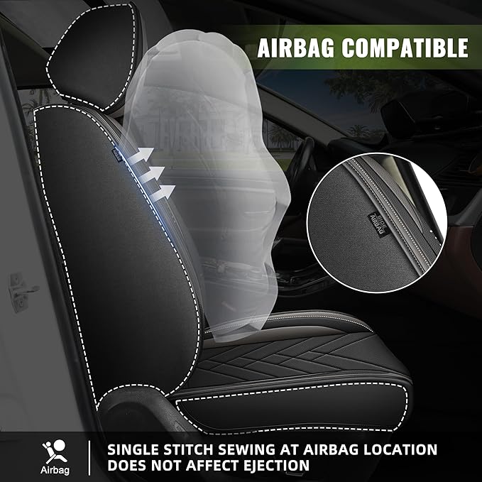 AOMSAZTO Car Seat Cover for Chevrolet Chevy Equinox 2007-2025 2026 Front Set, Leather Car Seat Protector Waterproof, Non Slip Car Seat Cushion, Interior Seat Covers Auto Accessories - Black&Grey