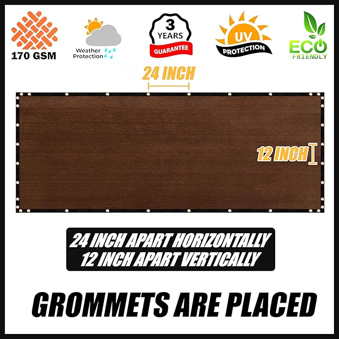 Royal Shade Custom Size 6' x 7' Brown Fence Privacy Screen Windscreen Cover Netting Mesh Fabric Cloth - Cable Zip Ties Included (We Make Custom Size)