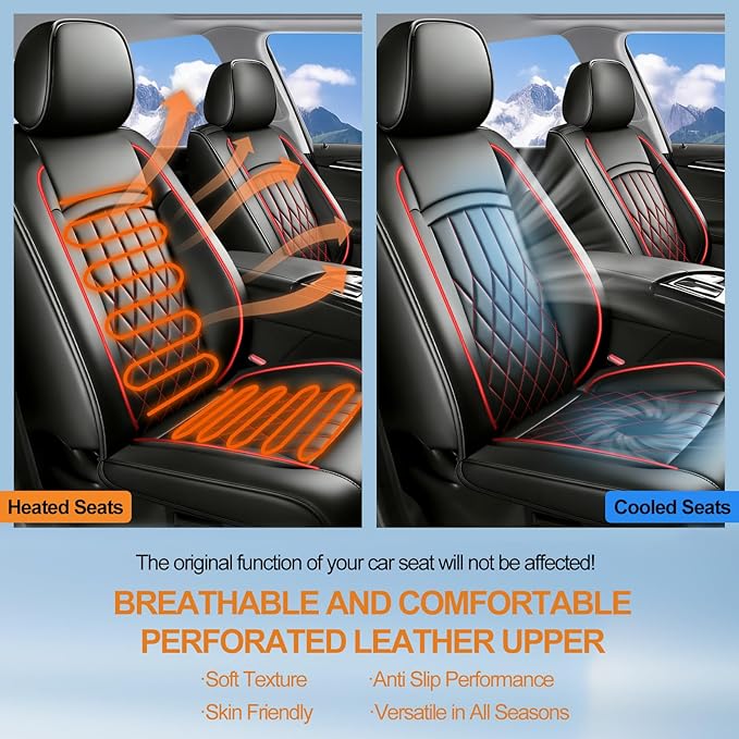 Santa Fe Seat Covers Custom Fit for Hyundai Santa Fe 2007-2026 (Only 5-Seat Version) - Full Set Premium Leather, Waterproof, All-Weather, Airbag Compatible, Car Seat Protectors (Redline)
