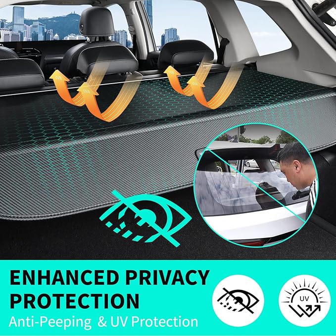 Tecoom Cargo Cover fit for Toyota RAV4 Accessories 2019-2024, Retractable Rear Trunk Cover Luggage Security Shade, Anti-Peeping Privacy Screen Protector, Carbon Fiber Texture