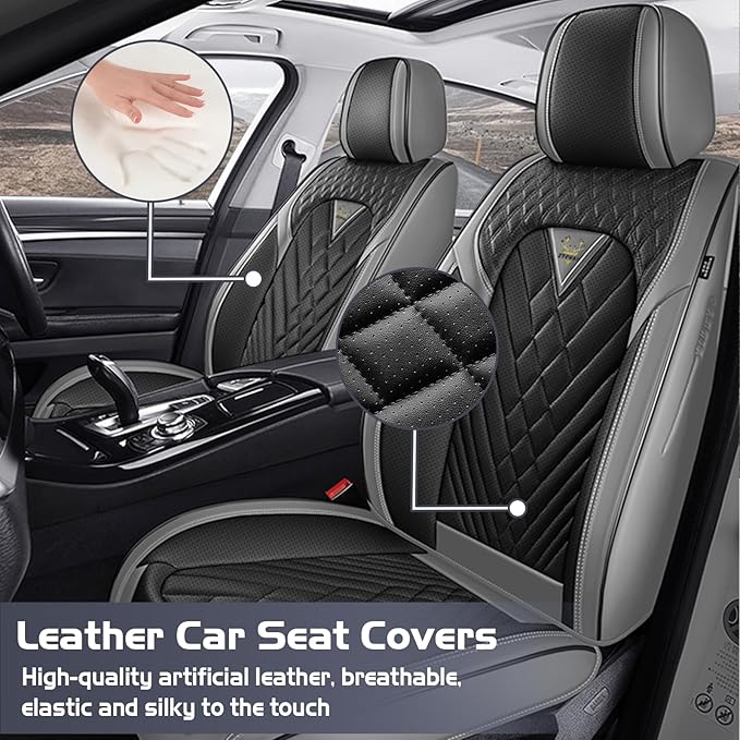 Truck Seat Covers for Ford Ranger 2019-2026, Waterproof Premium Leather Full Coverage Car Seat Cover, Muscle Sport Style Auto Interior Seat Cover Sets (Full Set/Gray Black)