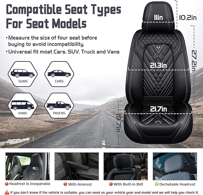 Truck Seat Covers for Ford F350 2011-2026, Waterproof Premium Leather Full Coverage Car Seat Cover, Muscle Sport Style Auto Interior Seat Cover Sets (Front Set/Black)
