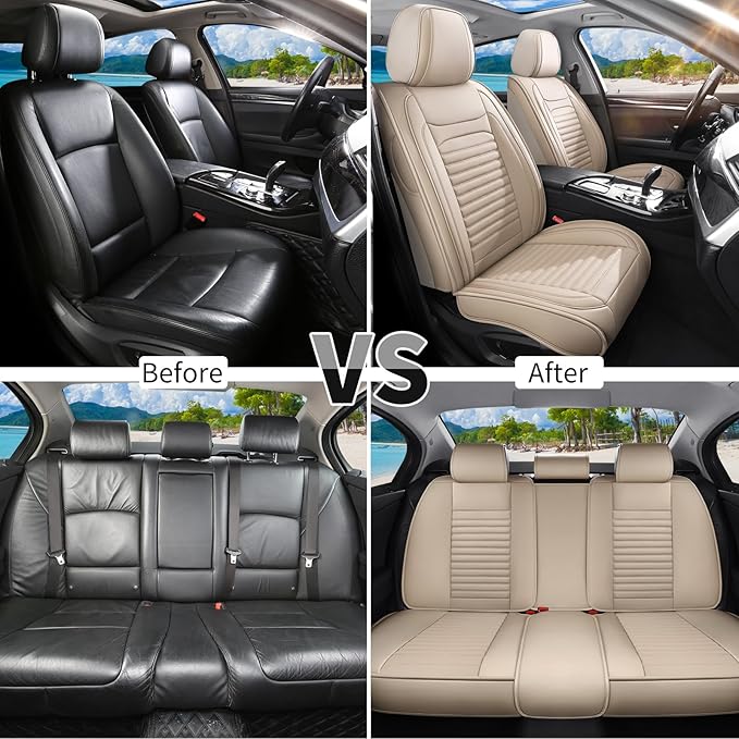 Car Seat Covers Full Set Fit for Toyota Corolla 2000-2026, Premium Faux Leather Car Seat Protector,Breathable Anti-Slip Full Wrapping Edge Seat Covers(Beige,Full Set)