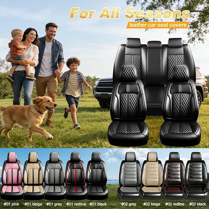 Fit CX-5 Car Seat Covers for Select Mazda CX5 2013-2024 2025 2026 - Premium Full Coverage Leather, Airbag Compatible, Waterproof & All Weather Seat Cushion Protector, Full Set, Black