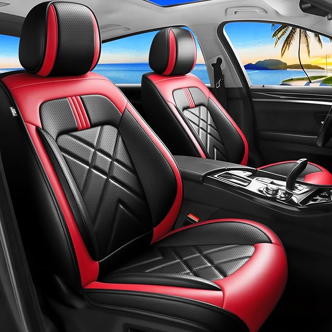 CX-5 Car Seat Covers Custom Fit for Mazda CX-5 2013-2025 2026, Full Coverage Leather Waterproof Breathable Seat Covers, Automotive Seat Protectors, Airbag Compatible(2 Front Seats, Red & Black)