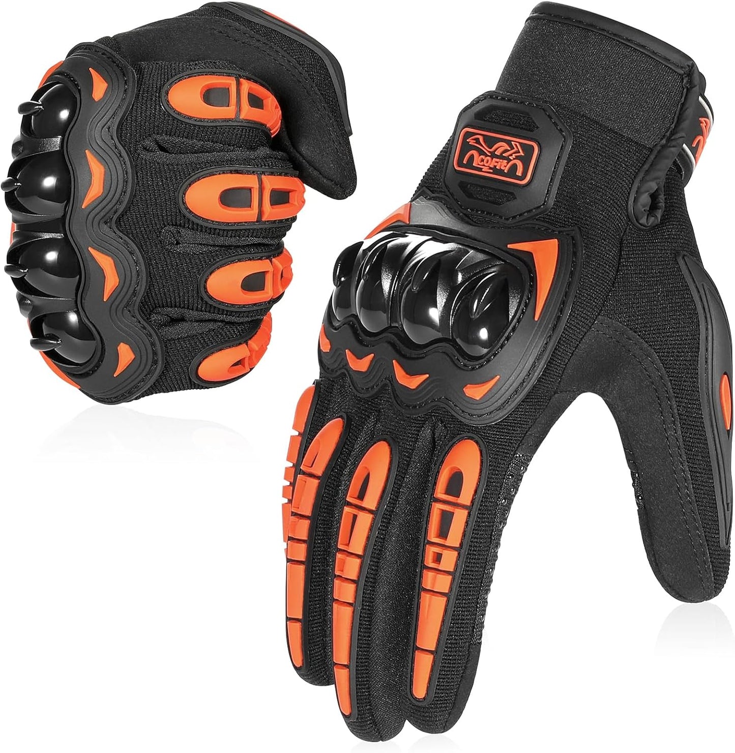 COFIT Motorcycle Gloves Breathable, Touchscreen Motorbike Gloves Anti-Slip with Good Grip Hard Knuckles Protection for Men Women Motocross, BMX ATV MTB Cycling, Road Racing - Orange XXL