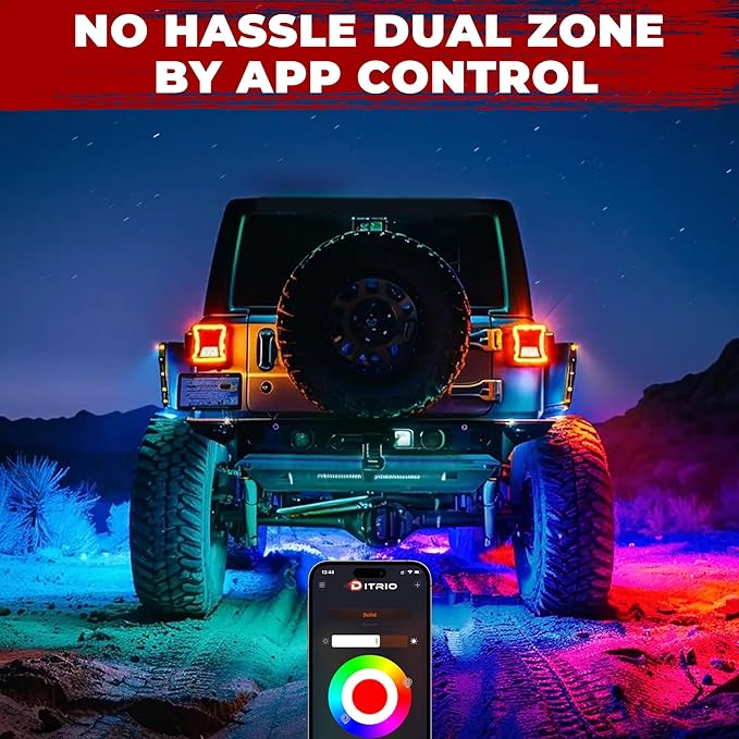 4 Pods Five Sided RGB Rock Lights for Trucks Jeep UTV SUV ATV Golf Cart, Multi Chasing Color App/Remote Control Led Rock Lights with Music Mode, Waterproof Exterior Underglow Kits for Cars