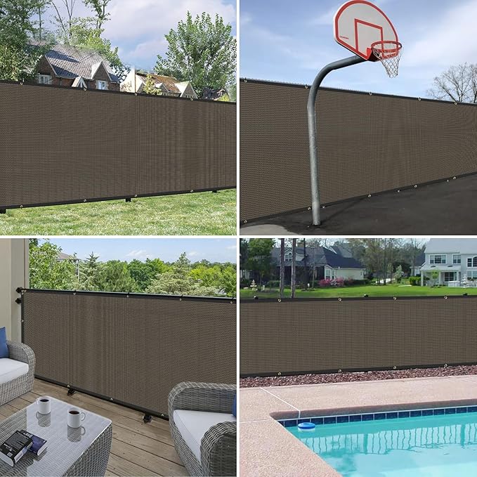 Windscreen4less Privacy Fence Screen Heavy Duty Windscreen Fencing Mesh Fabric Shade Net Cover with Brass Grommtes for Outdoor Wall Garden Yard Pool Deck, 8'x110' Brown