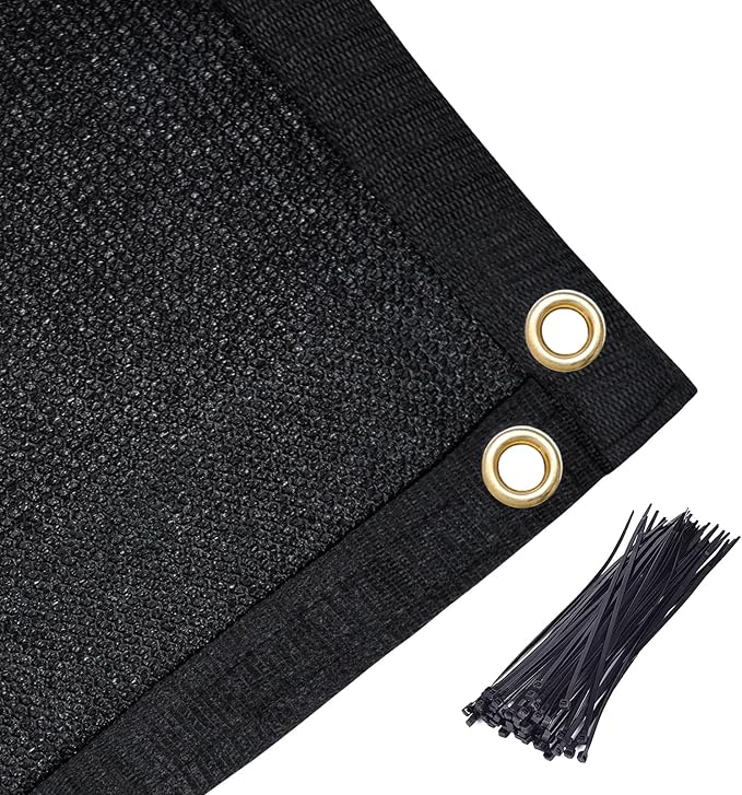 Amagenix 90% Shade Fabric 9'X 17' Black Sun Shade Cloth with Grommets for Pergola Replacement Shade Cover Canopy, Heavy Duty, Cable Zip Ties Included (We Customized)