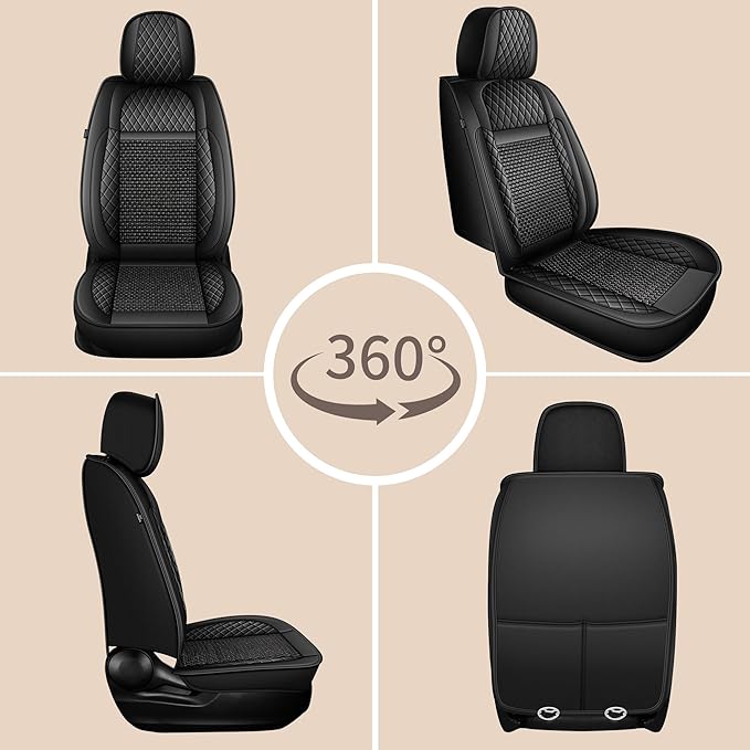 TTX LIGHTING for Mazda CX-5 2013-2026 Car Seat Covers, Breathable Ice Silk & Leather Seat Protector, Cool & Anti-Sweat for Long Driving, Airbag Compatible, 2 Front Seats (Black)