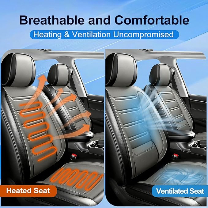 Fit Colorado Car Seat Covers for Select Chevy/Chevrolet Colorado 2015-2026, Premium Full Coverage Leather, Waterproof All Weather Breathable Seat Cushion Protector, Full Set, Black+Gray