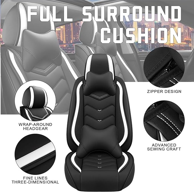 CTDS Car Seat Covers for Mazda CX-5 CX-3 CX-7 CX-9 CX-50 CX-30 CX-70 CX-90 2007-2026, Stylish Sport Seat Cover, Premium Nappa Leather Car Seat Cover.(Luxury 2 Seats/Black White)