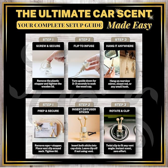 Urban Naturals Car Air Freshener Hanging + Vent Clip, Cabana Luxe Scent Diffuser, Long Lasting Car Fresheners Made in USA, Auto Accessories for women (1 Pack)
