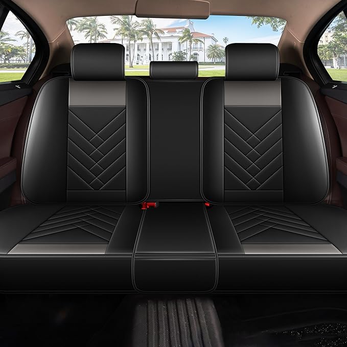 AOMSAZTO Car Seat Cover for Chevrolet Chevy Tahoe 2011-2025 2026 Full Set, Leather Car Seat Protector Waterproof, Non Slip Car Seat Cushion, Interior Seat Covers Automotive Accessories - Black&Grey