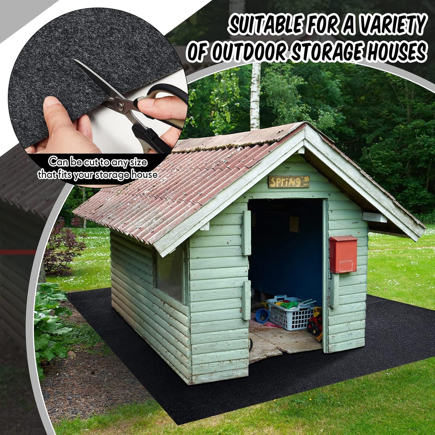 Haull Outdoor Storage Shed Floor Moat Waterproof Outdoor Carport Mat Thickened Soft Patio Furniture Pad Washable with Non Slip Backing, Storage Shed Not Included(6 x 3 ft)
