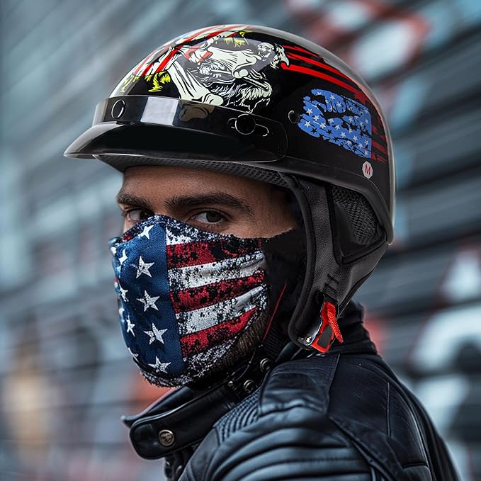 Cartman Cruiser Scooter Motorcycle Half Face Helmet, American Flag Skull USA Graphics, DOT Approved for Bike Scooter ATV UTV Chopper X-Large