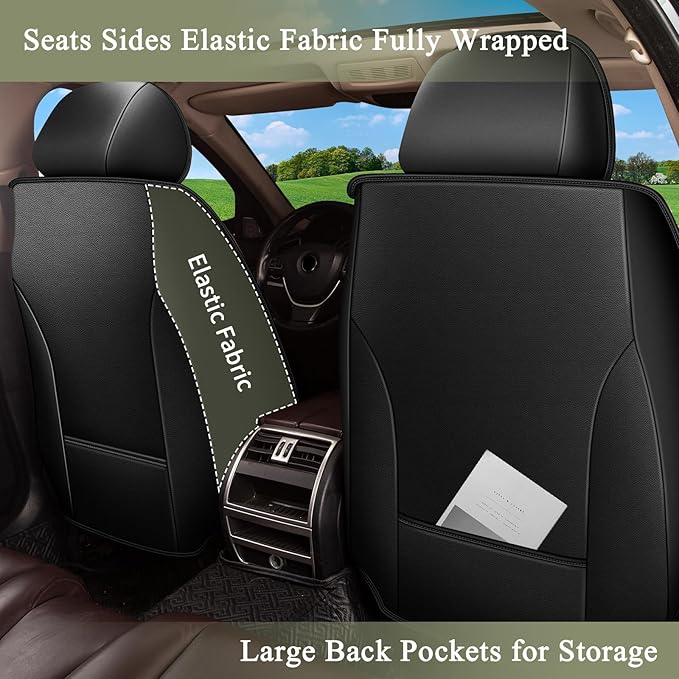 Full Set Car Seat Covers for Toyota Prius 2003-2015: Breathable Perforated Leather Seat Cover (Black&Grey)