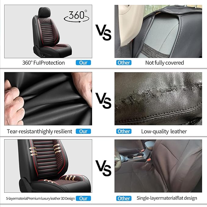 Fit 4Runner Car Seat Covers (5 Seats) for Select Toyota 4Runner 2003-2024 2025 2026 - Full Coverage Leather,Airbag Compatible,Waterproof & All Weather Seat Cushion Protector,Full Set,Black+Red