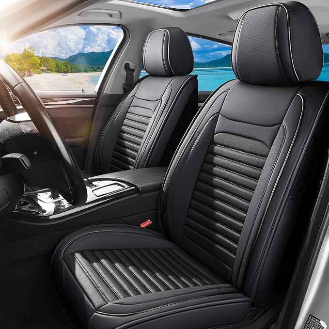 Front Seat Covers Fit for Toyota RAV4 Hybrid 2016-2026, Car Seat Covers Front Seats, Breathable Faux Leather Automotive Seat Covers Front Pair Anti-Slip Seat Cover(Black, Front)