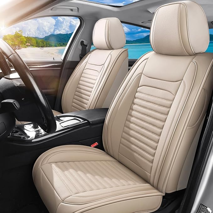 Front Seat Covers Fit for Toyota Sienna 2001-2025, Car Seat Covers Front Seats, Breathable Leather Automotive Seat Covers Front Pair Anti-Slip Seat Cover(Beige, Front)