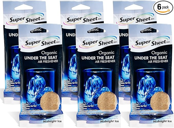 Super Sheet, Organic Under the Seat Car Air Freshener, Long Lasting Fragrance (Midnight Ice, 6 Packs)