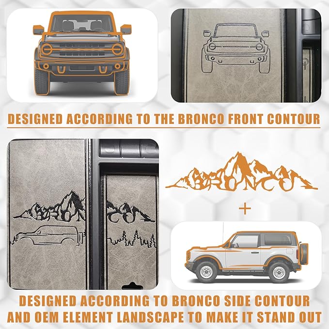 TripleAliners Center Console Organizer Compatible with 2021-2024 Ford Bronco(No for Sport) Accessories 2/4-Door Center Console Storage Box ABS Material with Leather Trim(V2_Retro Grey) Won't Fit 2025
