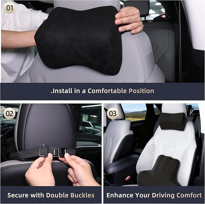 Car Neck & Lumbar Support Pillow Set for Ford Escape, Soft Memory Foam Headrest & Back Cushion, Ergonomic Comfortable Seat Support for Daily Driving and Long Trips Car Interior Accessories