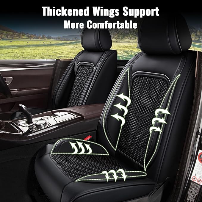 Car Seat Covers Front Seats for Acura TSX 2009-2014, Breathable Cooling Ice Silk Leather Car Seat Covers, 2 Seats Vehicle Seat Protector Seat Cushion Auto Accessories (Black)