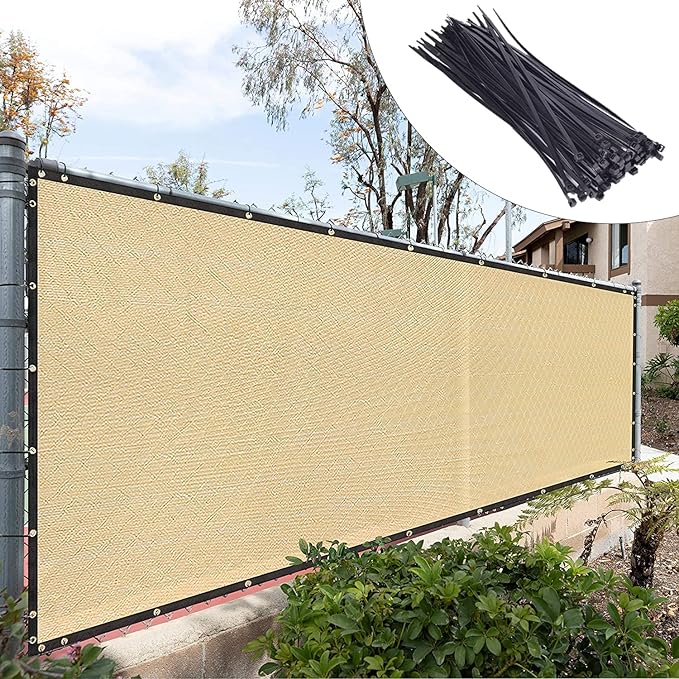 Royal Shade Custom Size 6' x 6' Beige Fence Privacy Screen Windscreen Cover Netting Mesh Fabric Cloth - Cable Zip Ties Included (We Make Custom Size)