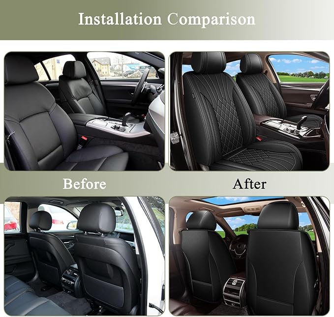 Car Seat Covers Front Pair for Toyota RAV4 2007-2025 2026 RAV4 Hybrid RAV-4: Breathable Perforated Premium Leather Seat Cover (Black)