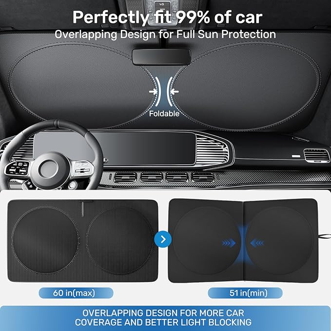 2025 Upgraded Zanch Car Front Windshield Sun Shade - Ultimate UV Protection & Heat Reduction|Innovative No Light Leakage Technology|Foldable Design for Jeep/Toyota, XSmall(60''x21'')