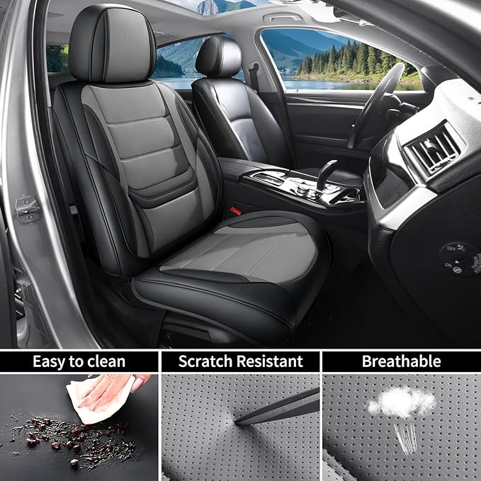 Car Seat Covers Full Set Custom Fit for Mercury Milan 2006-2011,Premium Faux Leather with Lumbar Support, Breathable, Anti-Slip & Soft Touch(blackgray,Fullset)