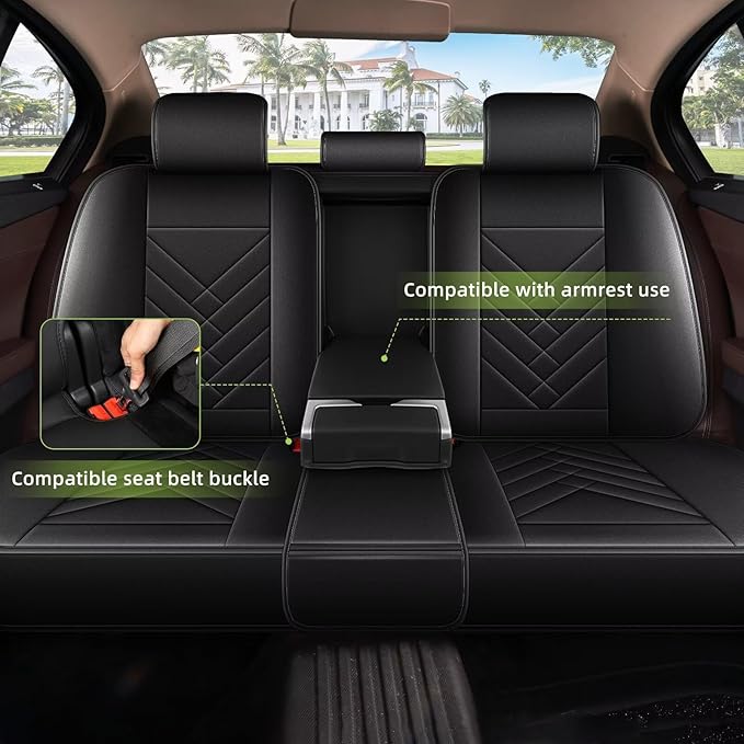 AOMSAZTO Car Seat Covers Fit for Kia Seltos 2021-2025 2026 Full Set Premium Seat Covers Waterproof Leather Automotive Seat Cushion Protector Compatible with Airbag(5 Seats,Black)