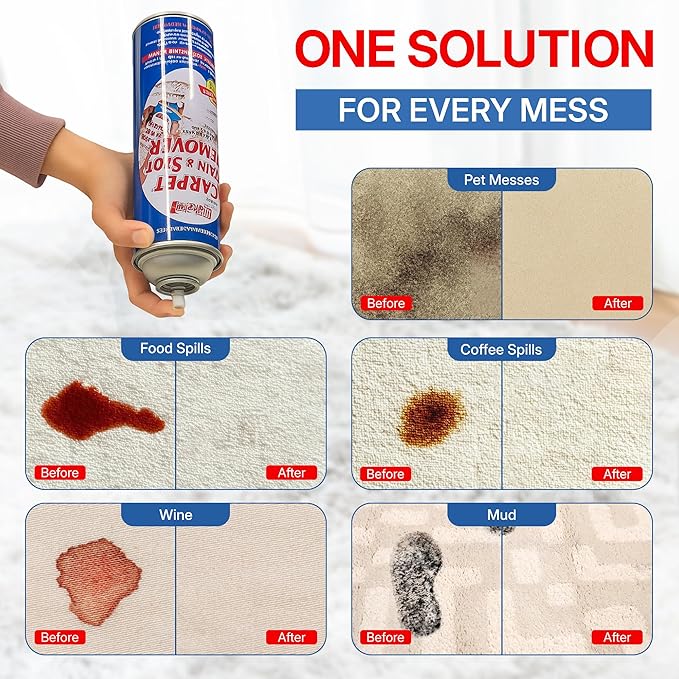 Carpet Spot Remover, Stain and Red wine Remover, and Spot Treatment for Oil, Grease, Urine, Cleaning Performance for Rugs, Upholstery, Fabrics Pack of 3