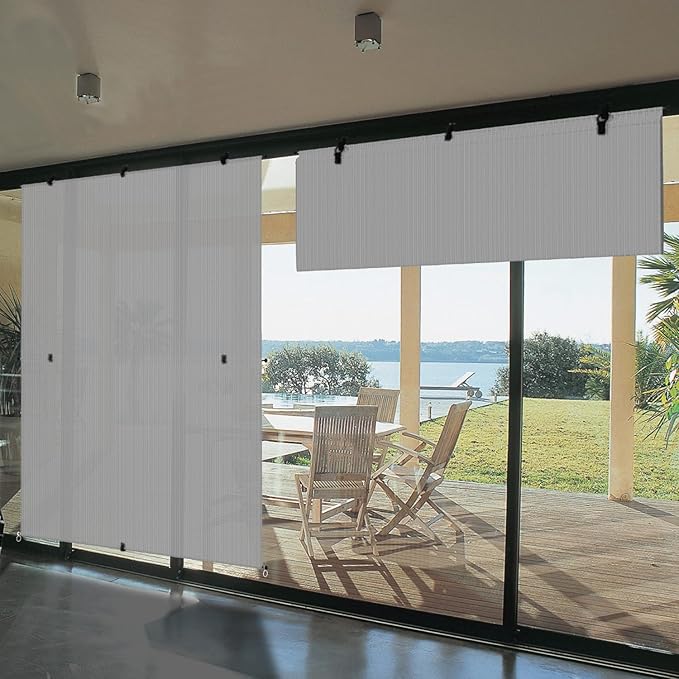 Bynbbur 6'W x 9'H Outdoor Patio Shades Foldable Roller Blinds, 220 GSM Sun Shade Roll Up Porch Screens Exterior Shade Cloth for Deck Pergola Backyard, Light Gray