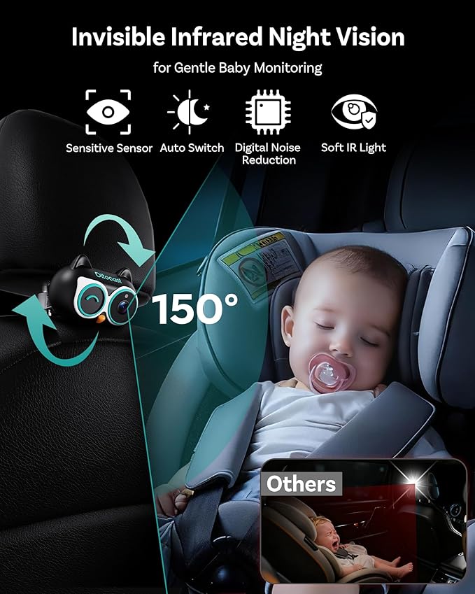 OTTOCAST Cabin Care Car Camera for Baby, Wireless CarPlay Adapter with 1080P Baby Car Camera, HD Night Vision, 150° Wide Angle, Real-Time Rear Seat Monitor, Easy Installation
