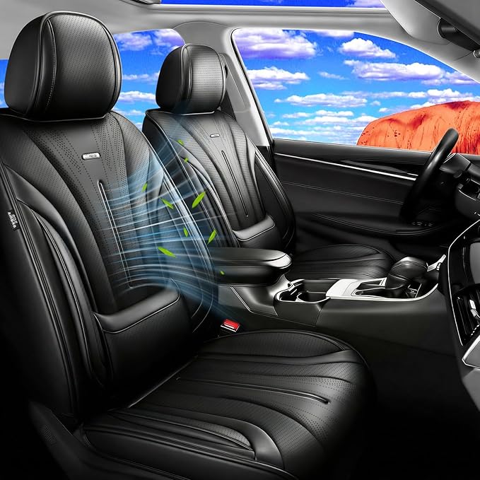 Fit Prologue Car Seat Covers (Front Pair) for Select Honda Prologue 2024-2026 - Premium Full Coverage Leather, Airbag Compatible, Waterproof & All Weather Seat Cushion Protector, Black