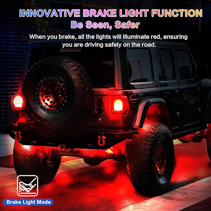 4Pods Segmented RGB LED Rock Lights Kit for ATV UTV 4 Wheeler Can-Am SXS RZR Side By Side Offroad Golf Cart with APP/RF Remote, Multicolor Underglow Accent Light Waterproof Vehicle Music 12V Underbody