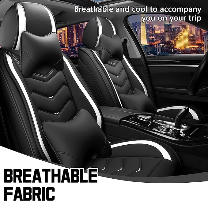 CTDS Car Seat Covers for Ford F-150 2000-2026, Stylish Sport Seat Cover, Premium Nappa Leather Car Seat Cover. Automobile Seat Covers Sets.(Luxury 2 Seats/Black White)