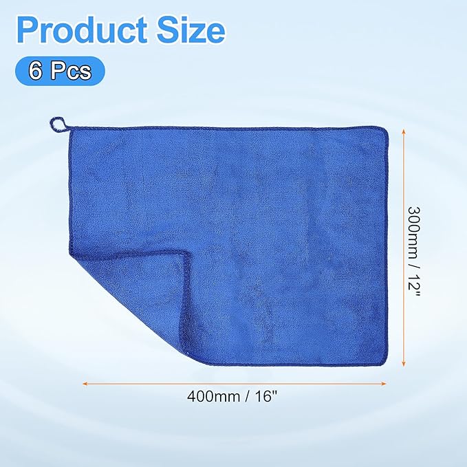 HARFINGTON 6 Pack Microfiber Cleaning Cloth, 16" x 12" Multi-Functional Cleaning Towels Reusable Absorbent Rags with Hook for Car Wash Kitchen Household Window Clean, Sapphire Blue
