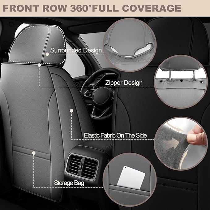TTX LIGHTING for Toyota Venza 2009-2020 Seat Covers: Waterproof Leather Seat Protector with Airbag Compatible (2 Front Seats,Black&Gray)