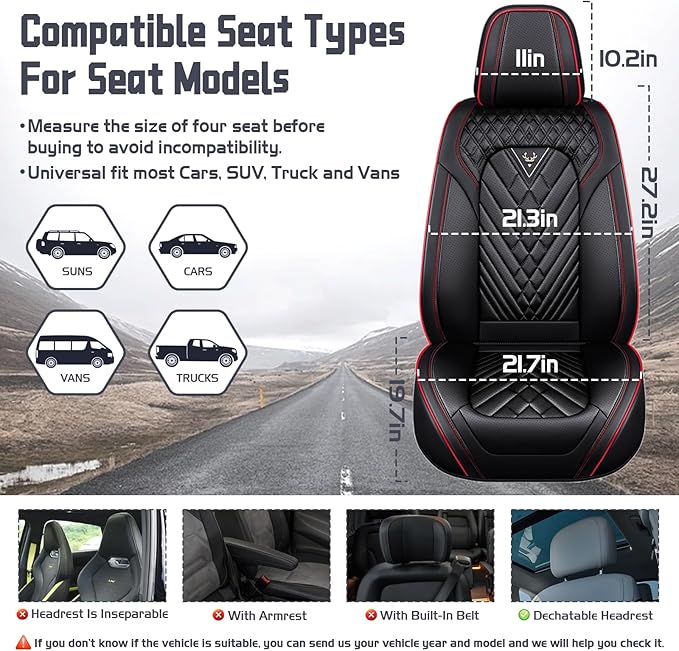 Truck Seat Covers for GMC Sierra 1500 2007-2026, Waterproof Premium Leather Full Coverage Car Seat Cover, Muscle Sport Style Auto Interior Seat Cover Sets (Front Set/Black Red)