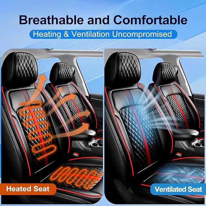 Fit CX-5 Car Seat Covers for Select Mazda CX5 2013-2024 2025 2026 - Premium Full Coverage Leather, Airbag Compatible, Waterproof & All Weather Seat Protector, Full Set, Black with Red Trim