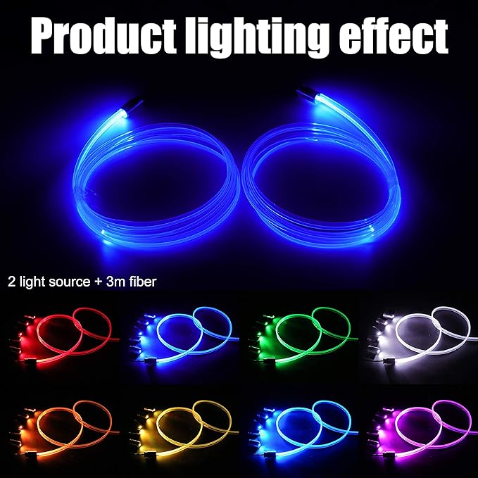 Car Interior Ambient Lighting Optic Fiber RGB 64 Colors Multicoloured Music Car Footwell Lighting Kit with Cigarette Lighter and App Microphone, DC 12V-24V 1W 3m
