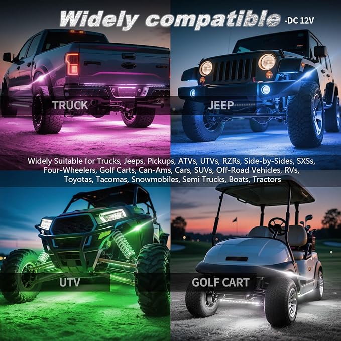 8Pods Full Angle RGB LED Rock Lights Full Kit for Jeep Trucks ATV UTV SXS RZR SUV Golf Cart Offroad Pickup, 240Chip Waterproof Multicolor Underglow Light with APP/RF Remote, Neon Underbody Accent 12V