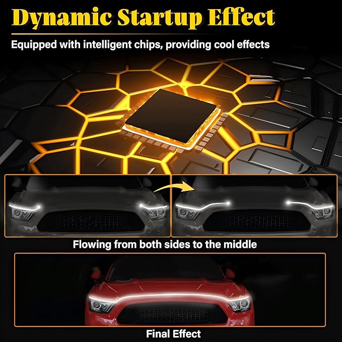 DIBMS 71" High Brightness Car Hood Gap LED Strip, LED Car Ambient Light, Dynamic Scan Activated Design, Daytime Driving Kits, Car Accessories Eclipse LED Lights (Ice Blue)