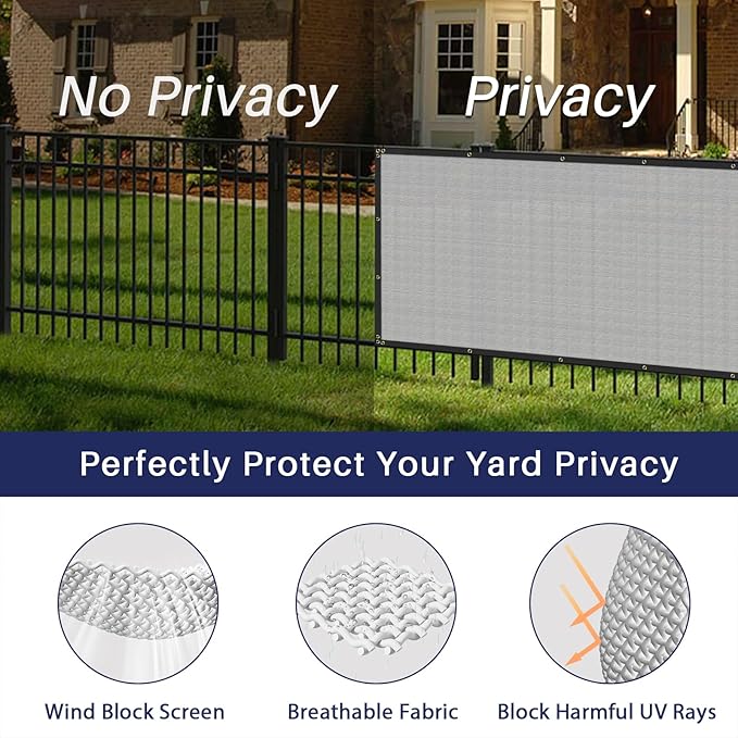 Windscreen4less Privacy Fence Screen Heavy Duty Windscreen Fencing Mesh Fabric Shade Net Cover with Brass Grommtes for Outdoor Wall Garden Yard Pool Deck, 8'x275' Light Gray