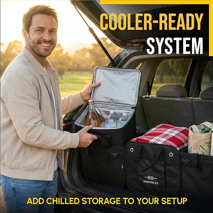 Car Cooler Bag for Trunk Organizer – Insulated Thermal Carrier for Groceries, Trips & Outdoor Use, Leak-Resistant Insert – Cherry