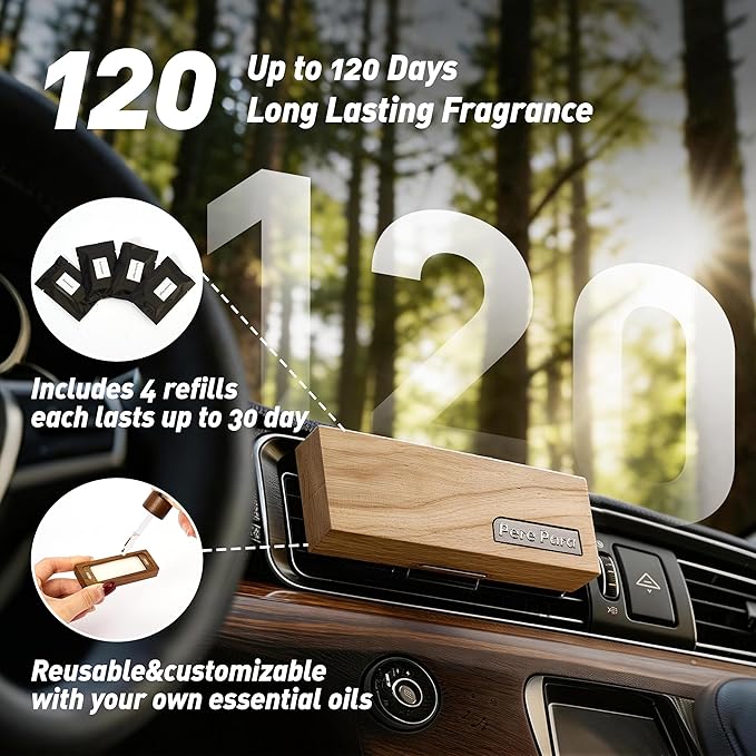 4 Packs Citrus Scented Natural Wood Vent Clips,【Brighten Cabin Mood】 Odor Refresh Car Scents Air Freshener Refills, Long Lasting Fragrance Diffuser, SUV Essentials Gift for Women